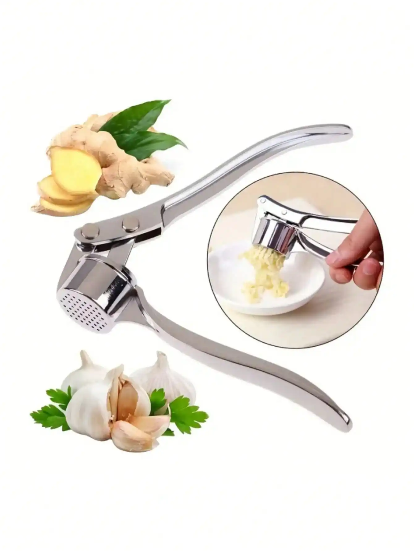 Quality Kitchen Gadgets - مكبس ثوم يدوي من الفولاذ المقاوم
